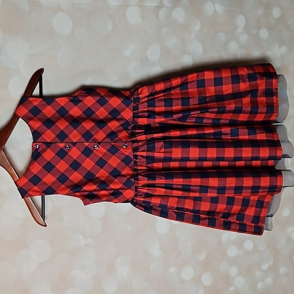 Cat & Jack | Red and Blue Checked Taffeta and Tulle Sleeveless Dress - Picture 3 of 9